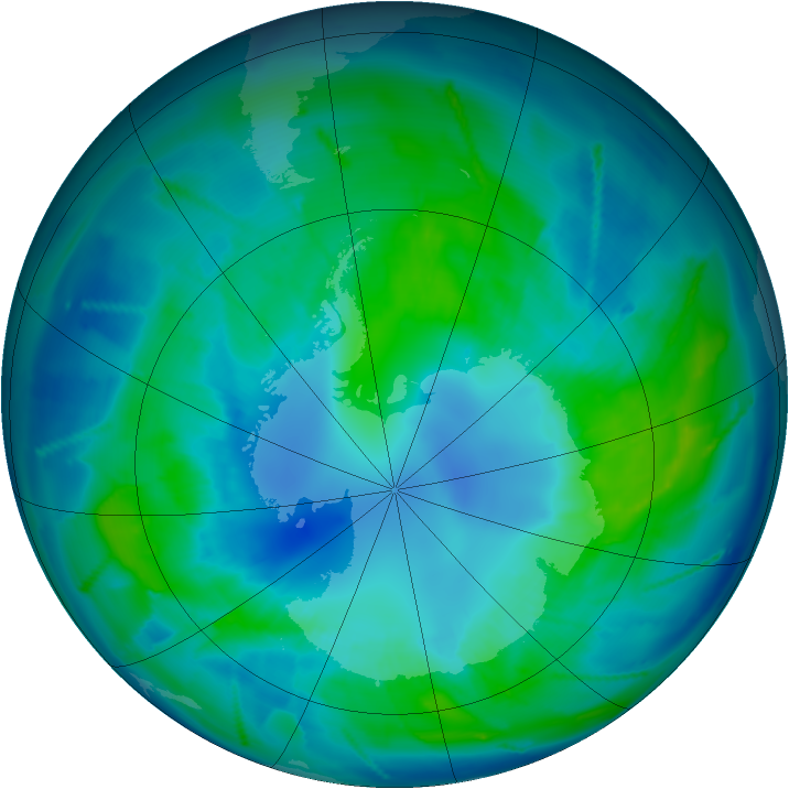 Antarctic ozone map for 15 April 2011
